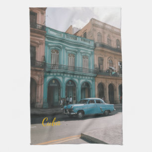 Vintage Teal Oldtimer Altes Havanna Kuba Kolonial  Geschirrtuch