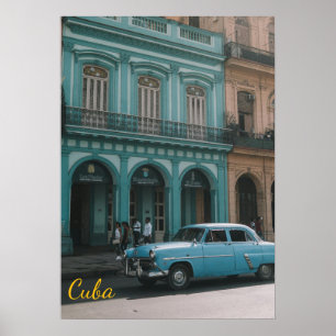 Vintage Teal Oldtimer Havanna Kuba Kolonial Poster