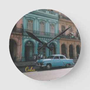 Vintage Teal Oldtimer Havanna Kuba Kolonialstil Runde Wanduhr