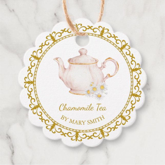 Vintage Teapot Homemade Chamomile Tea Hang Tag Geschenkanhänger (Vorderseite)