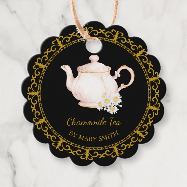 Vintage Teapot Homemade Chamomile Tea Hang Tag Geschenkanhänger (Vorderseite)