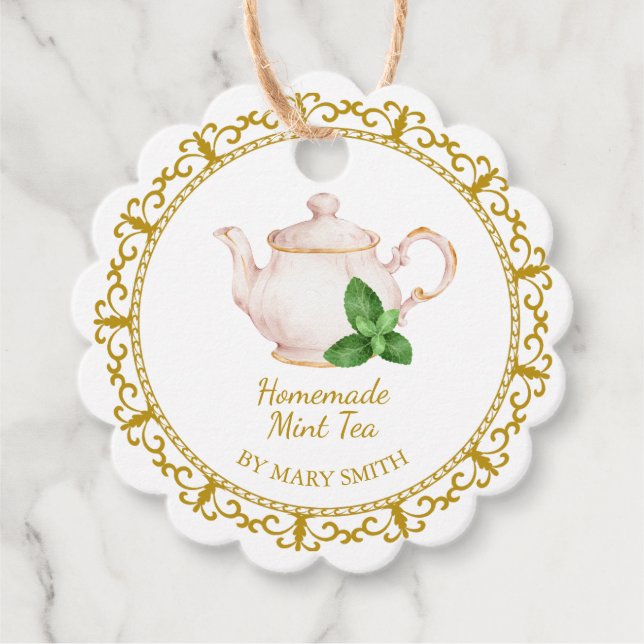 Vintage Teapot Homemade Mint Tea Hang Tag Geschenkanhänger (Vorderseite)