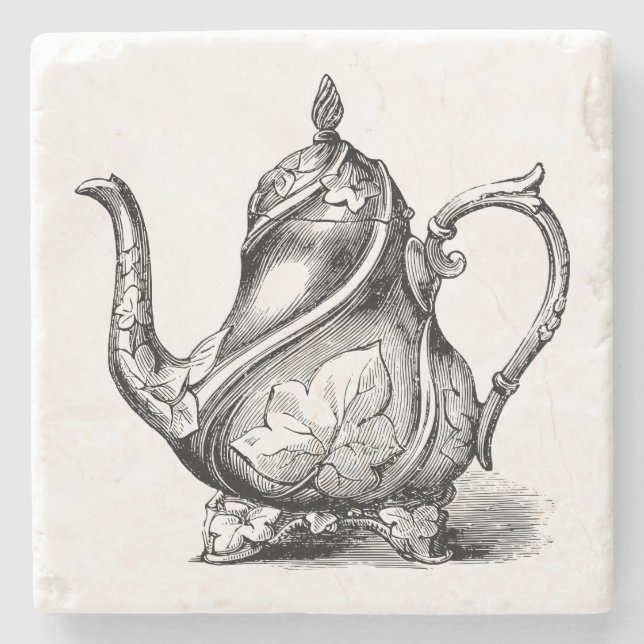 Vintage Teapot-Illustration Steinuntersetzer (Vorderseite)