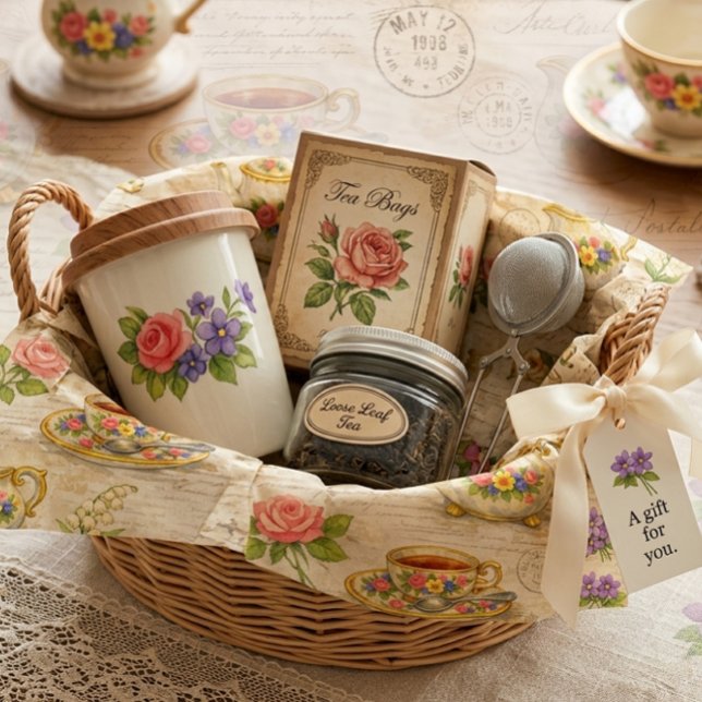 Vintage Teapot Teacup Ephemera  Floral  Seidenpapier (Von Creator hochgeladen)