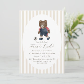 Vintage Teddy Bär Fußball erster Tritt 1. Geburtst Einladung