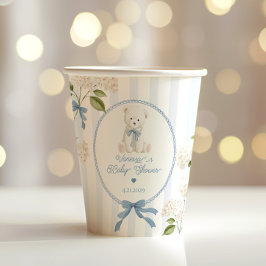 Vintage Teddy bear French Stripes Baby Shower Pappbecher