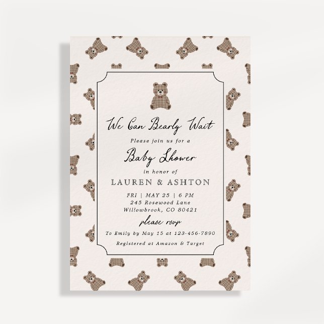 Vintage Teddy Bear Gingham Baby Shower Invitation Einladung (Von Creator hochgeladen)