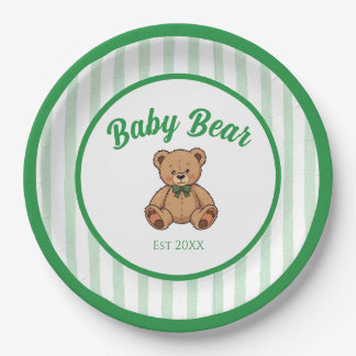 Vintage Teddy Bear Green Baby Shower Plates Pappteller