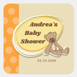 Vintage Teddy Bear Orange Retro Babydusche Quadratischer Aufkleber