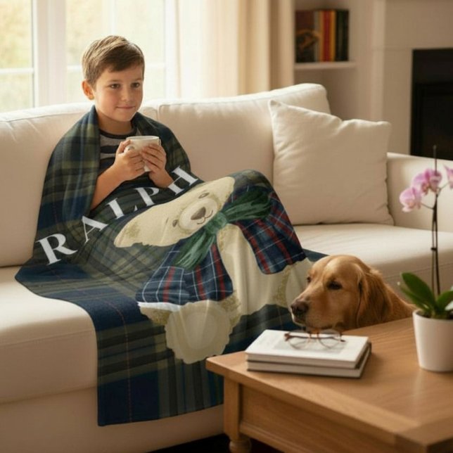 Vintage Teddy Bear Plaid Name Blanket Fleecedecke (Von Creator hochgeladen)