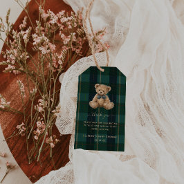 Vintage Teddy Bear Plaid Polo Baby Shower Geschenkanhänger