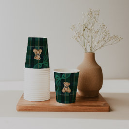 Vintage Teddy Bear Plaid Polo Baby Shower Pappbecher