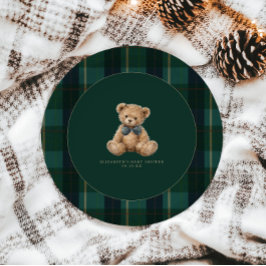 Vintage Teddy Bear Plaid Polo Baby Shower Pappteller