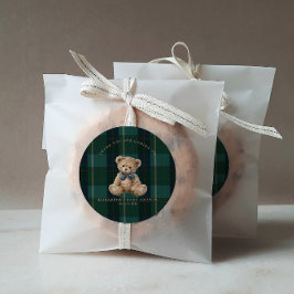 Vintage Teddy Bear Plaid Polo Baby Shower Runder Aufkleber