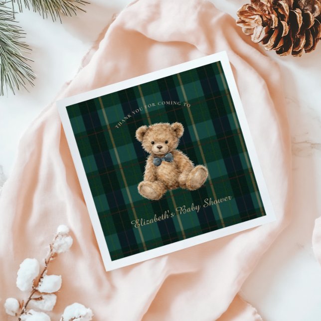 Vintage Teddy Bear Plaid Polo Baby Shower Serviette (Von Creator hochgeladen)