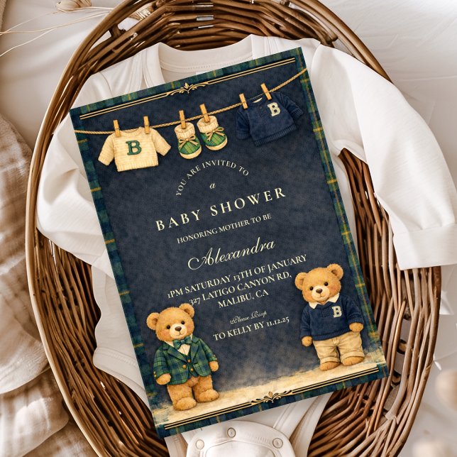 Vintage Teddy Bear Preppy Baby Shower Einladung (Von Creator hochgeladen)