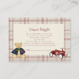 Vintage Teddy Bear Red Toy Car Baby Shower Diaper Begleitkarte