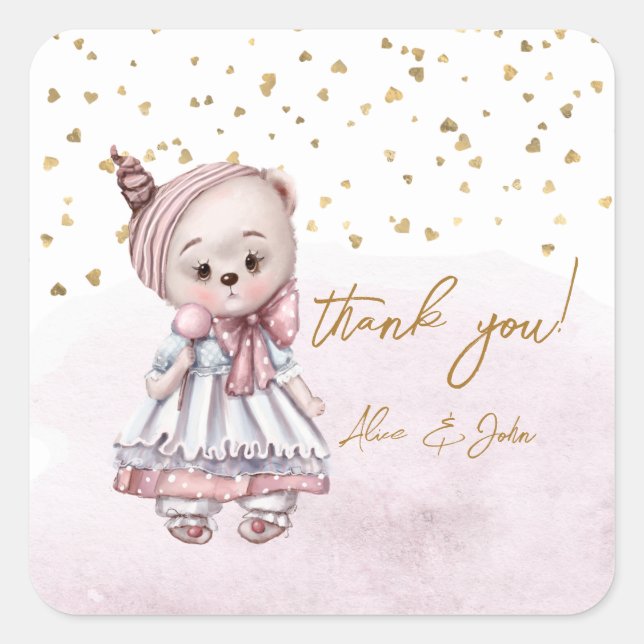 Vintage Teddy Bear Thank You Square Sticker (Vorderseite)