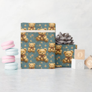 Vintage Teddy Bears auf Blue Geschenkpapier