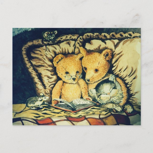 Vintage Teddy Bedtime-Geschichten Postkarte (Vorderseite)
