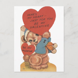 Vintage Teddy mit Herzen zum Valentinstag Feiertagspostkarte