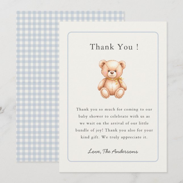 Vintage-Teddybär Baby Boy Baby-Party Dankeskarte (Vorne/Hinten)