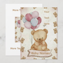 Vintage-Teddybär-Baby-Shower-Einladung