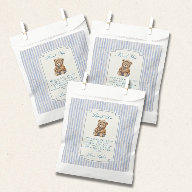Vintage Teddybär Blaue Streifen  Geschenktütchen (Von Creator hochgeladen)