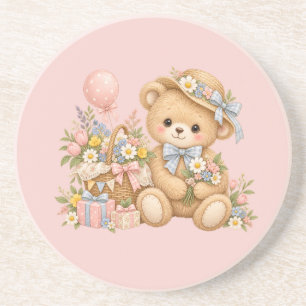 Vintage-Teddybär-Feier mit Wildblumen Getränkeuntersetzer