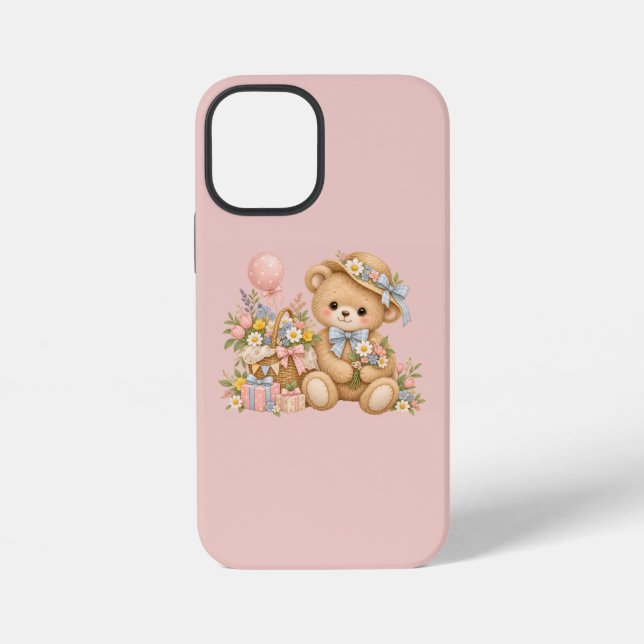 Vintage-Teddybär-Feier mit Wildblumen  iPhone Hülle (Rückseite)