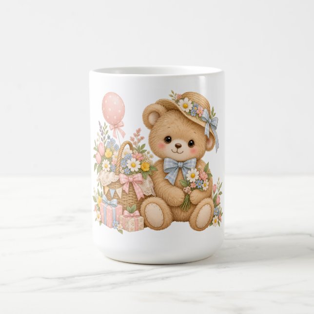 Vintage-Teddybär-Feier mit Wildblumen  Kaffeetasse (Mittel)