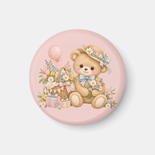 Vintage-Teddybär-Feier mit Wildblumen Magnet