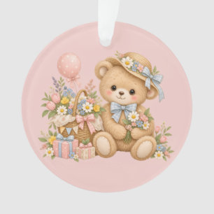 Vintage-Teddybär-Feier mit Wildblumen Ornament
