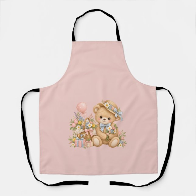 Vintage-Teddybär-Feier mit Wildblumen  Schürze (Vorderseite)