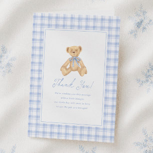 Vintage-Teddybär-Gingham-Baby-Shower-Einladung Dankeskarte