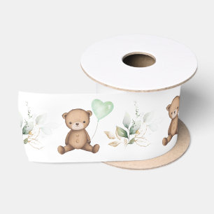 Vintage Teddybär Grünzeug Gold Baby-Geburtstag Satinband