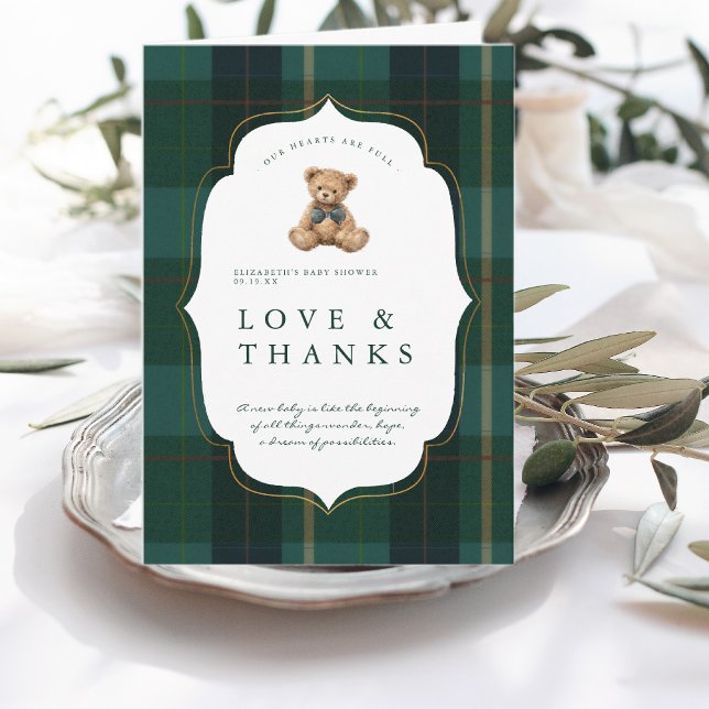 Vintage-Teddybär-Karo-Polo-Baby-Party Dankeskarte (Von Creator hochgeladen)