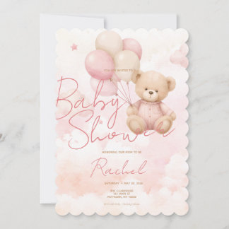 Vintage-Teddybär-Mädchen-Baby-Shower-Einladung Einladung