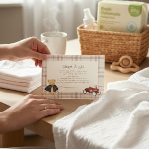 Vintage-Teddybär-Rotes-Spielzeugauto-Baby-Shower-W Begleitkarte