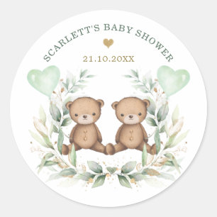 Vintage-Teddybären-Zwillinge Grünzeug Ballons Baby Runder Aufkleber