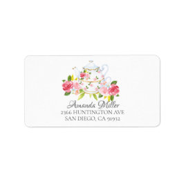 Vintage Tee-Pot-Floral-Rücksendeadresse Adressaufkleber