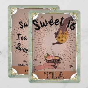 Vintage-Tee-Tarot-Hexenkessel Süße 16-Party Einladung