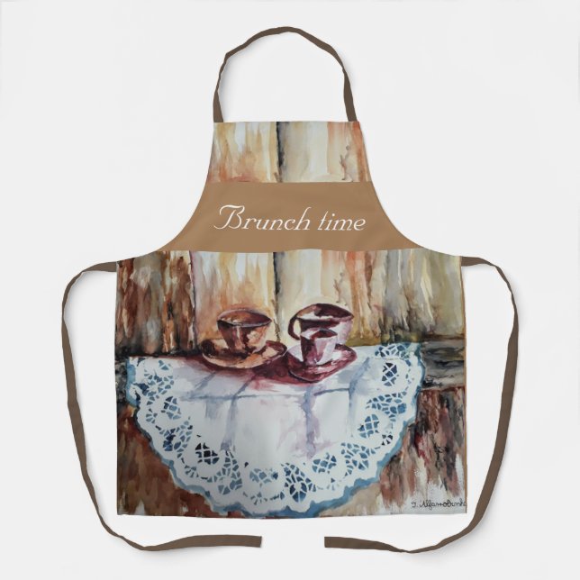 Vintage Teebecher auf weißer Leinendecke Schürze (Vorderseite)