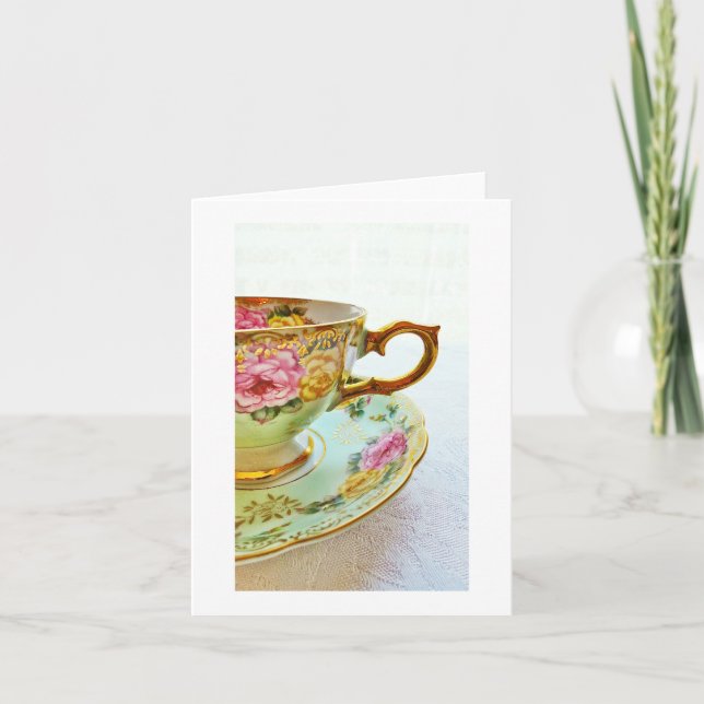 Vintage Teecup Blankenkarte gut/Danke Dankeskarte (Vorderseite)