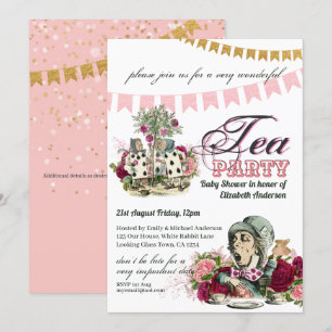 Vintage-Teeparty-BABY-SPRÜCHE Alice im Wunderland Einladung