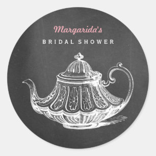 Vintage-Teeparty-Brautabschied-Kreidetafel-Teekann Runder Aufkleber