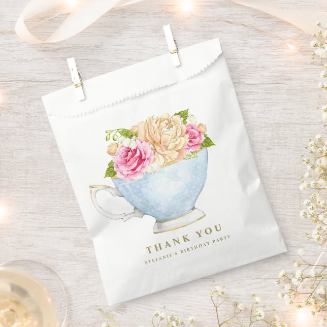 Vintage-Teetasse Blumenstrauß Geburtstags-Teeparty Geschenktütchen (Ausgeschnitten)