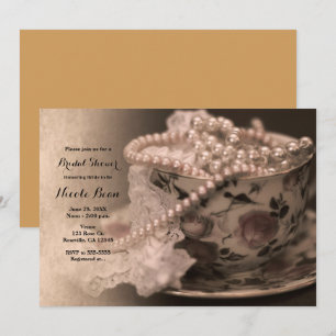 Vintage-Teetasse und Perlen Brausebad-Einladung Einladung