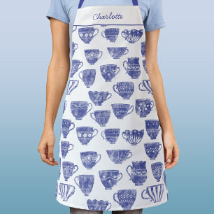 Vintage-Teetassenmuster Personalisiert Blau Weiß Schürze