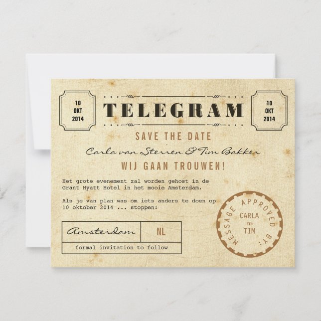 Vintage Telegram Save the Date (Vorderseite)